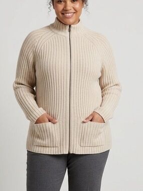 MaxMara‎ Ribbed Full Zip Cashmere & Wool Winter Fall Sweater Women's Size Medium